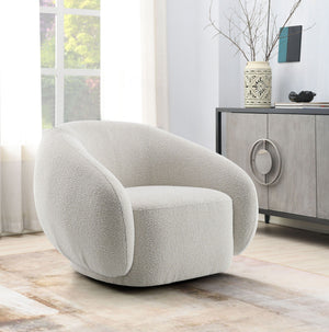 Isabel Swivel Chair with Bouclé Upholstery and Wooden Frame - Light Brown or Beige