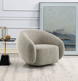 Isabel Swivel Chair with Bouclé Upholstery and Wooden Frame - Light Brown or Beige