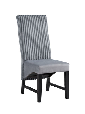 Kini Corduroy Side Chair Set of 2 with Wooden Frame - Black / Gray