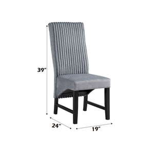Kini Corduroy Side Chair Set of 2 with Wooden Frame - Black / Gray