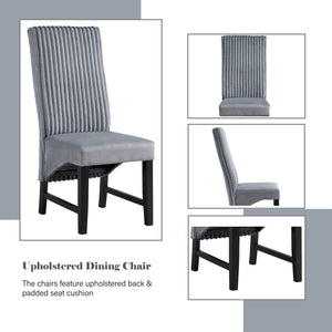 Kini Corduroy Side Chair Set of 2 with Wooden Frame - Black / Gray