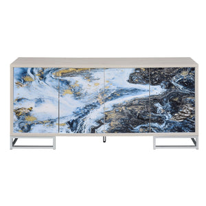 Liam Marble Paint Console Cabinet with Chrome Base - Multi