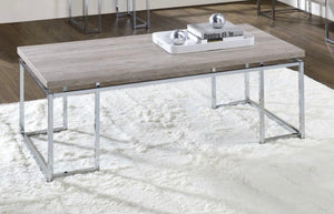 Light Brown Coffee Table with Metal Sled Base - Elegant Details