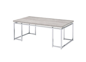 Light Brown Coffee Table with Metal Sled Base - Elegant Details