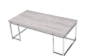 Light Brown Coffee Table with Metal Sled Base - Elegant Details