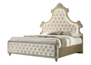 Lucienne Upholstered Bed with LED Lighting - Beige