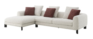 Mardi Tweed Sectional Sofa with 3 Pillows - Stationary L-Shaped, Maroon / Beige