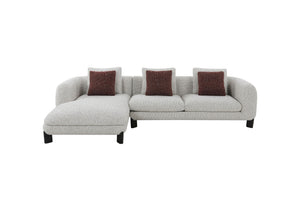 Mardi Tweed Sectional Sofa with 3 Pillows - Stationary L-Shaped, Maroon / Beige