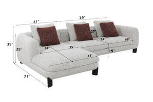 Mardi Tweed Sectional Sofa with 3 Pillows - Stationary L-Shaped, Maroon / Beige