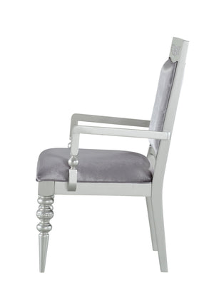 Maverick Arm Chair Set of 2 with Fabric Upholstery and Wooden Frame - Silver