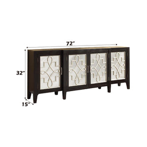 Mirrored Accent Console Cabinet with Solid Wood Legs - Black or Gray