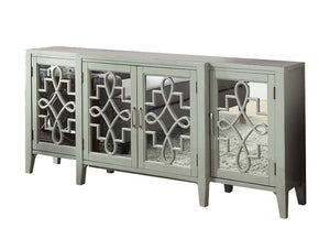 Mirrored Accent Console Cabinet with Solid Wood Legs - Black or Gray