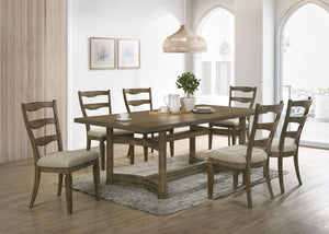 Parfield 7-Piece Dining Room Set with Fabric Seats - Light Brown Oak