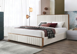 Queen Upholstered Bed with Channel-Tufted Headboard - Beige
