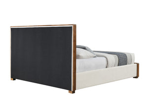 Queen Upholstered Bed with Channel-Tufted Headboard - Beige