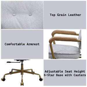 Siecross Top Grain Leather Office Chair with Ergonomic Swivel - Gray or Pink