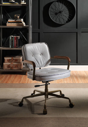 Siecross Top Grain Leather Office Chair with Ergonomic Swivel - Gray or Pink