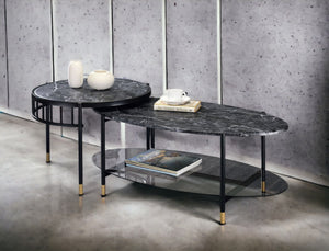 Silas Engineered Stone Top Nesting Tables with Metal Frame - Black