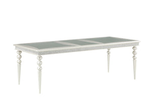 Silver Maverick Dining Table with Wood Top and Mirrored Inserts