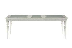 Silver Maverick Dining Table with Wood Top and Mirrored Inserts