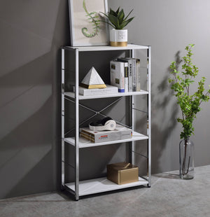 Tennos White Bookshelf with Metal Frame - Four Shelves