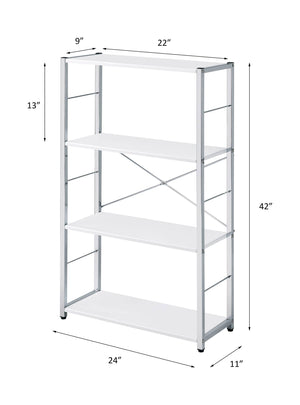 Tennos White Bookshelf with Metal Frame - Four Shelves