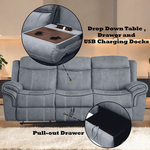 Two Tone Reclining Sofa with USB Ports and Drop Down Table - Dark Gray or Dark Brown
