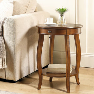 Walnut Accent Table with Drawer and Shelf - Walnut