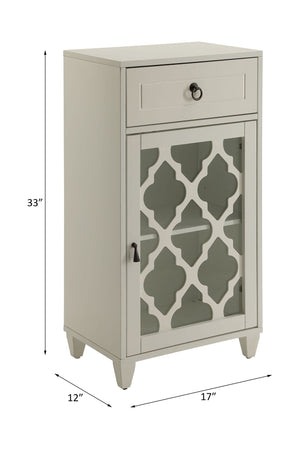 White Wood Accent Table with Glass Door - Ceara