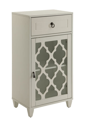 White Wood Accent Table with Glass Door - Ceara