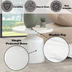 Zaid Engineering Marble High Gloss Table with Pedestal Base - White