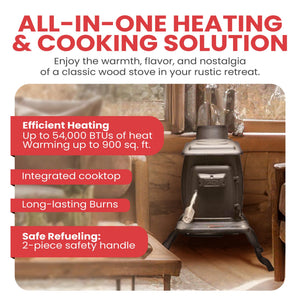 US Stove Company Rustic 900 Square Foot Clean Burning Cast Iron Log Wood Stove