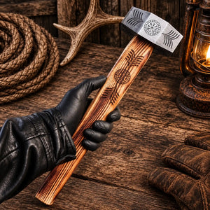 Vegvísir Viking Forged Steel Hammer – Handcrafted Ash Wood Handle