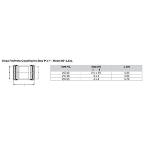 Viega ProPress 2-1/2" Copper Coupling w/o Stop - Double Press Connection - Smart Connect Technology - TRAPSKI