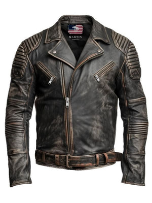 Men's Brown Distressed Leather Biker Jacket