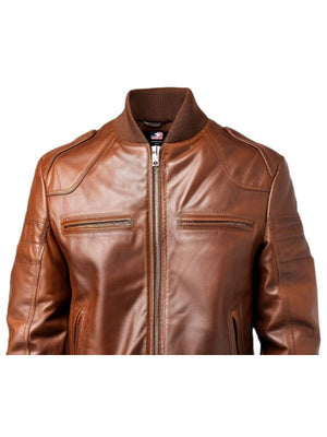 Men's Vintage Brown Leather Bomber Jacket