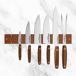 16" Wall Mounted Magnetic Walnut Wood Knife Rack - Holds 7 Knives - TRAPSKI
