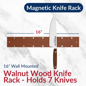 16" Wall Mounted Magnetic Walnut Wood Knife Rack - Holds 7 Knives - TRAPSKI