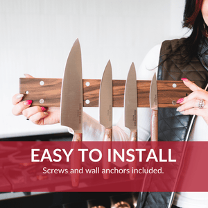 16" Wall Mounted Magnetic Walnut Wood Knife Rack - Holds 7 Knives - TRAPSKI