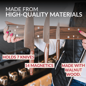 16" Wall Mounted Magnetic Walnut Wood Knife Rack - Holds 7 Knives - TRAPSKI