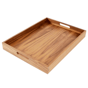 20 x 15 Inch Rectangular Walnut Wood Serving and Coffee Table Tray with Handles - TRAPSKI
