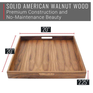 20 x 20 Inch Square Walnut Wood Serving and Coffee Table Tray with Handles - TRAPSKI