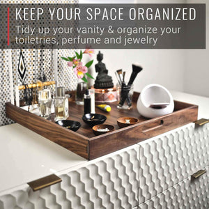 20 x 20 Inch Square Walnut Wood Serving and Coffee Table Tray with Handles - TRAPSKI