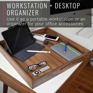 20 x 20 Inch Square Walnut Wood Serving and Coffee Table Tray with Handles - TRAPSKI