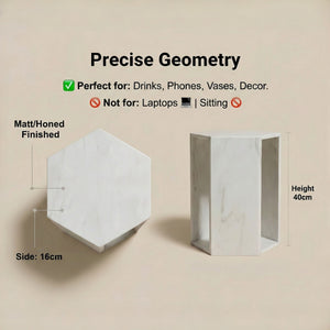 Modern Minimalist Hexagon Side Table with Honed Marble Finish - Gold, White, Pink, Dark Green, Dark Gray