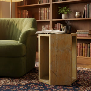 Modern Minimalist Hexagon Side Table with Honed Marble Finish - Gold, White, Pink, Dark Green, Dark Gray