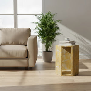 Modern Minimalist Hexagon Side Table with Honed Marble Finish - Gold, White, Pink, Dark Green, Dark Gray