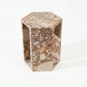 Modern Minimalist Hexagon Side Table with Honed Marble Finish - Gold, White, Pink, Dark Green, Dark Gray