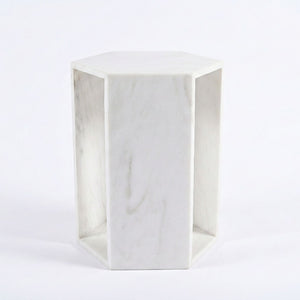 Modern Minimalist Hexagon Side Table with Honed Marble Finish - Gold, White, Pink, Dark Green, Dark Gray