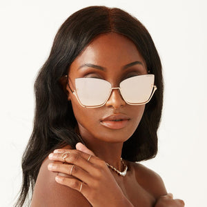 Vixen - Rosegold Frame Rosegold Lens Metal Cateye Sunglasses - TRAPSKI